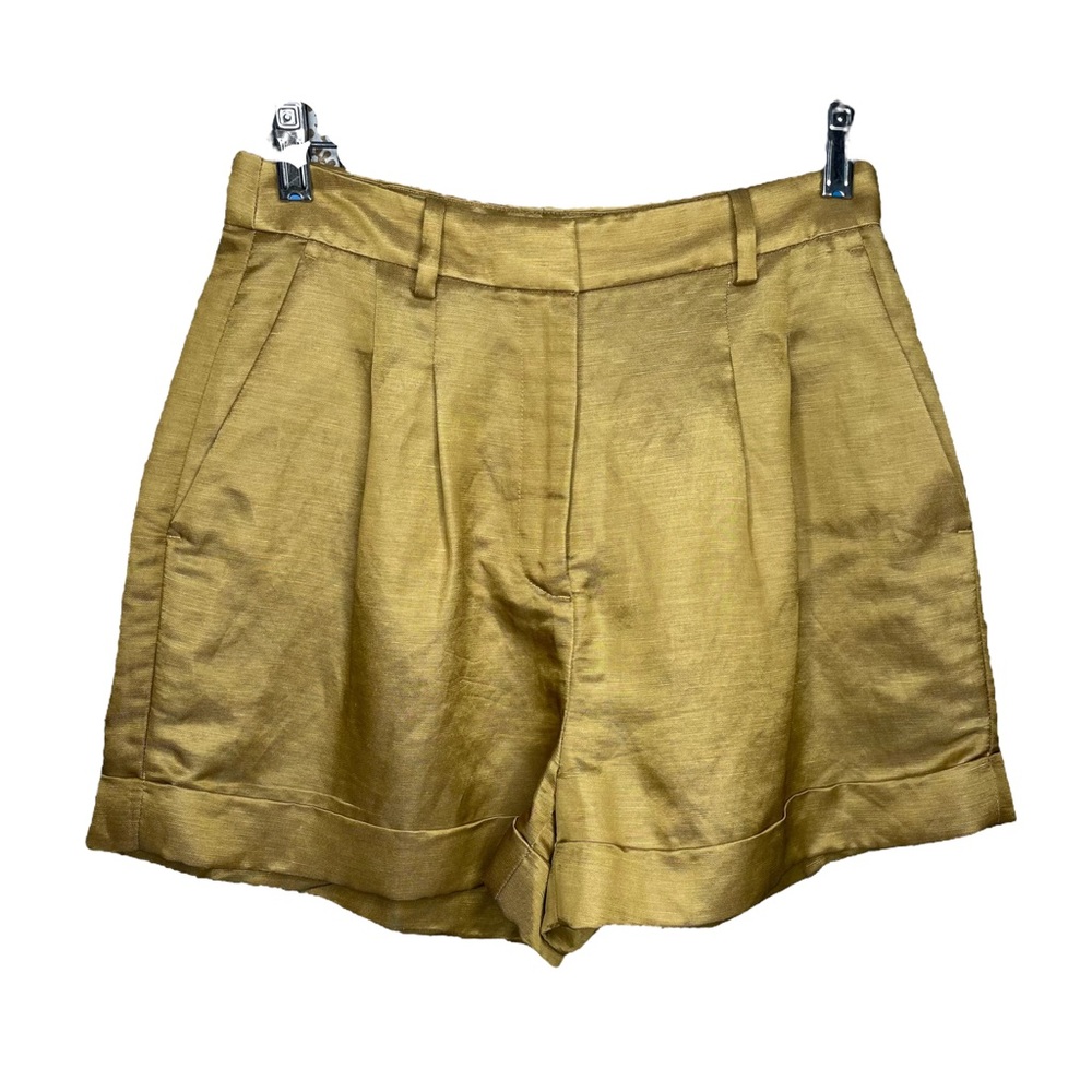J. Crew Shiny Gold Bermuda Shorts Metallic Pleated High Rise Silky Womens 2